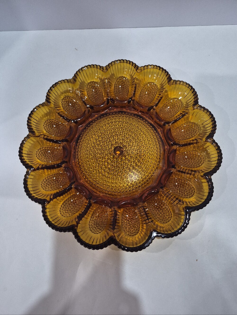 Vintage Indiana Glass Company Amber Hobnail Deviled Egg Plate